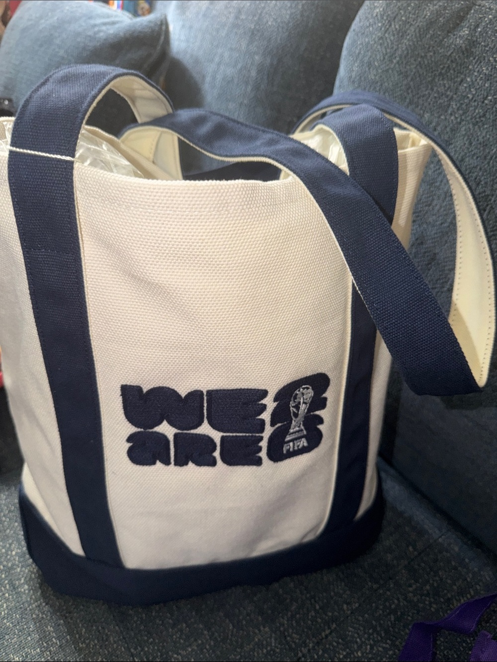 FIFA We Are Canvas Tote Bag in White and Navy